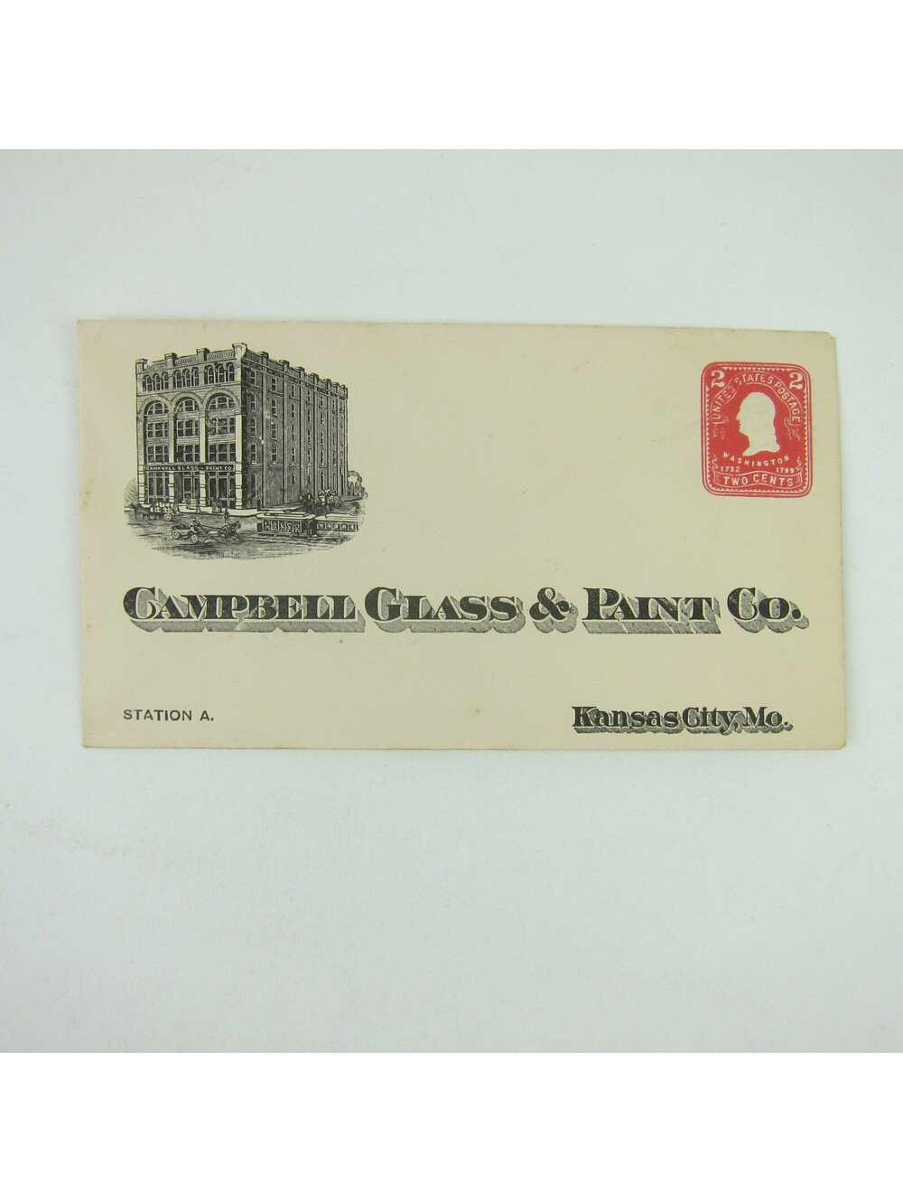 US Postal Stationery Campbell Glass & Paint Co Kansas City Missouri 2c Antique